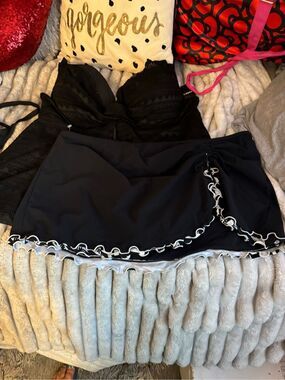 Plus size 2xl gottex skirt bottom w 2 black tankini bathing swim top suit